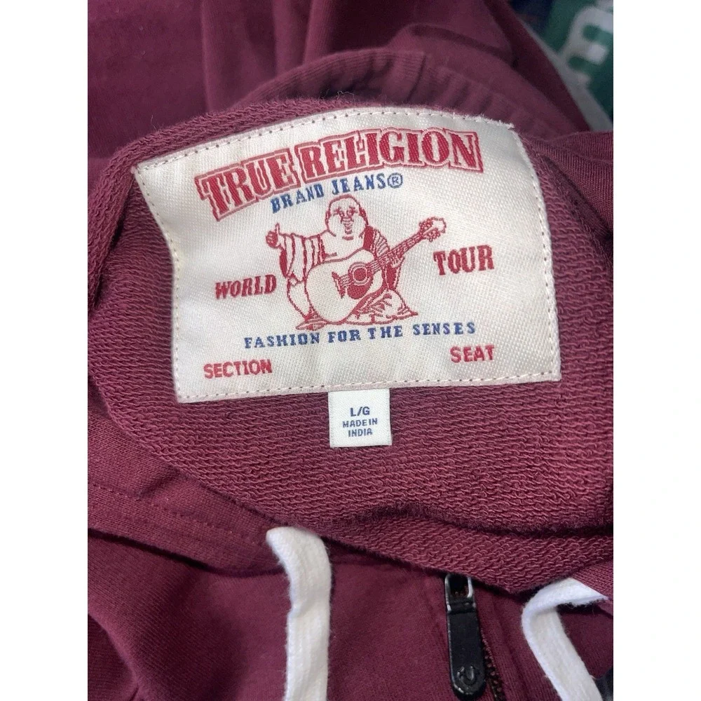True Religion Brand Jeans‎ TR ZIP MENS HOODIE Burgundy Size Large Sweatshirt